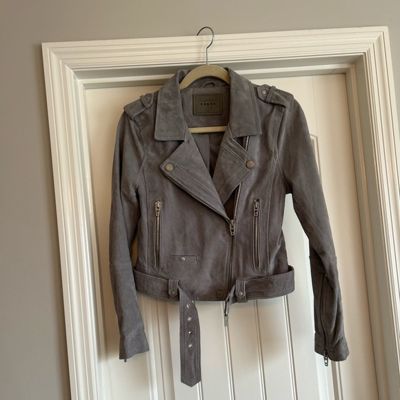 BlankNYC Genuine Suede Moto Jacket in Cloud Gray - Picture 4 of 5